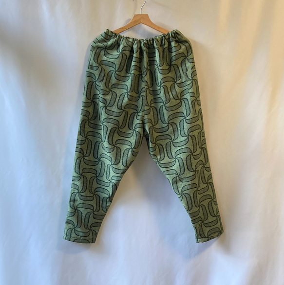 スリムなサルエル暖パンツ 着物リメイク フリース裏地付き ロング