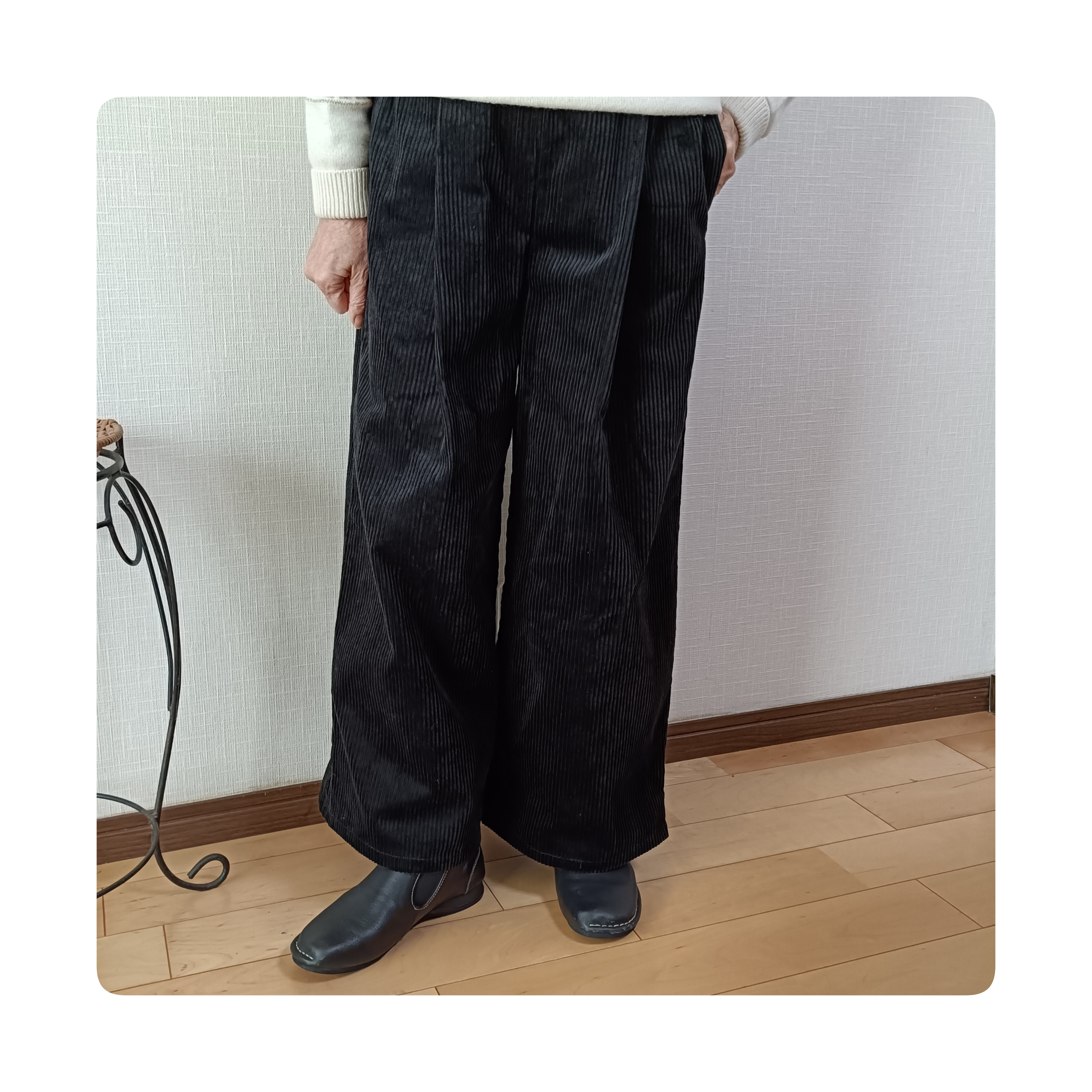 丈変更可☆ 太畝コーデュロイ コットン 日本製　ワンタックワイドパンツ　6色展開　ウエスト総ゴム　両脇ポケット