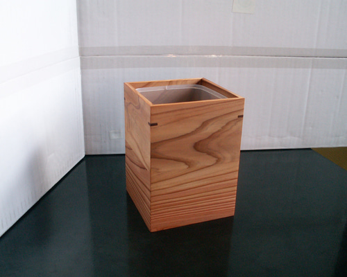 New○屋久杉 無垢 卓上ゴミ箱（便利な内ケース付）ダストボックス K482