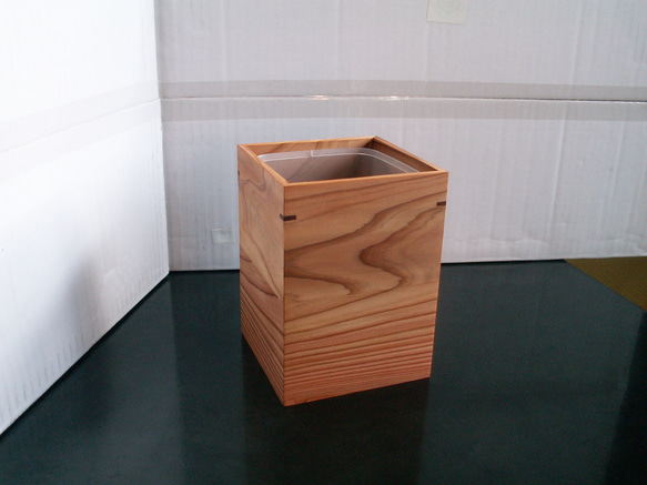 New○屋久杉 無垢 卓上ゴミ箱（便利な内ケース付）ダストボックス K482