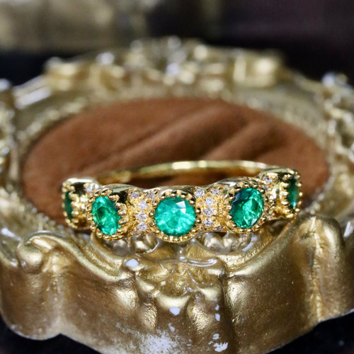 【エメラルド ダイヤモンド】 ハーフエタニティリング K18 　※ 13号サイズ ハーフエタニティ」K18 天然エメラルド 春 並び無い 高貴 5月誕生石