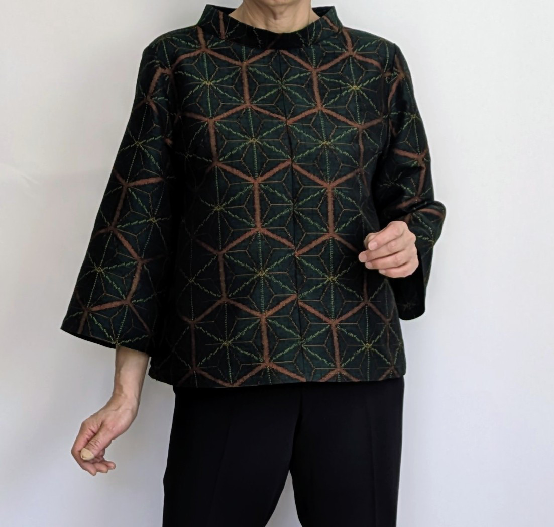 着物リメイク 紬 麻の葉 プルオーバー