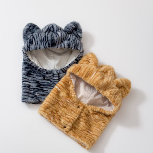 サバトラのふわもこ猫耳フーディネックウォーマー｜バラクラバ｜冬限定