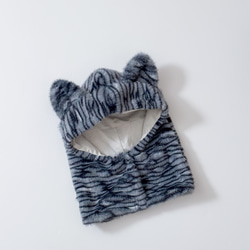 サバトラのふわもこ猫耳フーディネックウォーマー｜バラクラバ｜冬限定