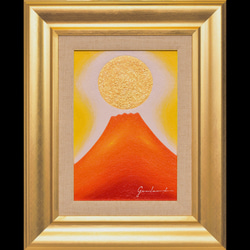 アトリエ富士吉田から金の赤富士○がんどうあつし絵画油絵F6号額縁付