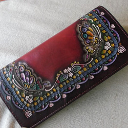 レザークラフト長財布 刻印＆拭き染め 花柄 長財布 8Peaks 通販