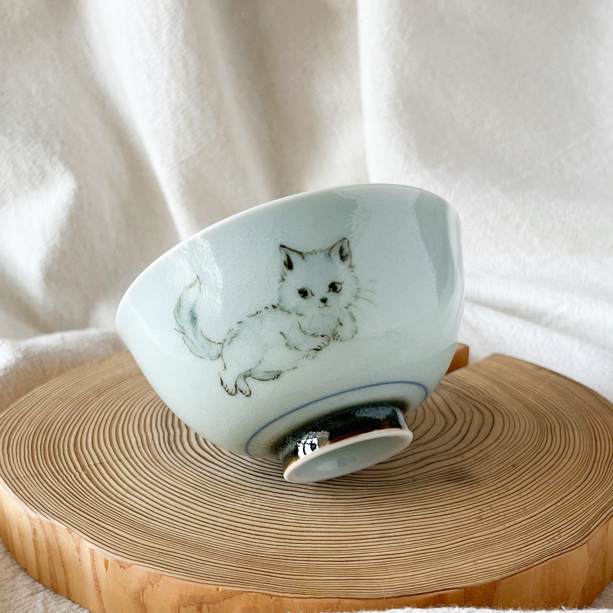 チコロット❤️Sサイズ❤️すべて手描き❤️染付け❤️ご飯茶碗❤️猫❤️苺❤️お子さまにも❤️可愛い