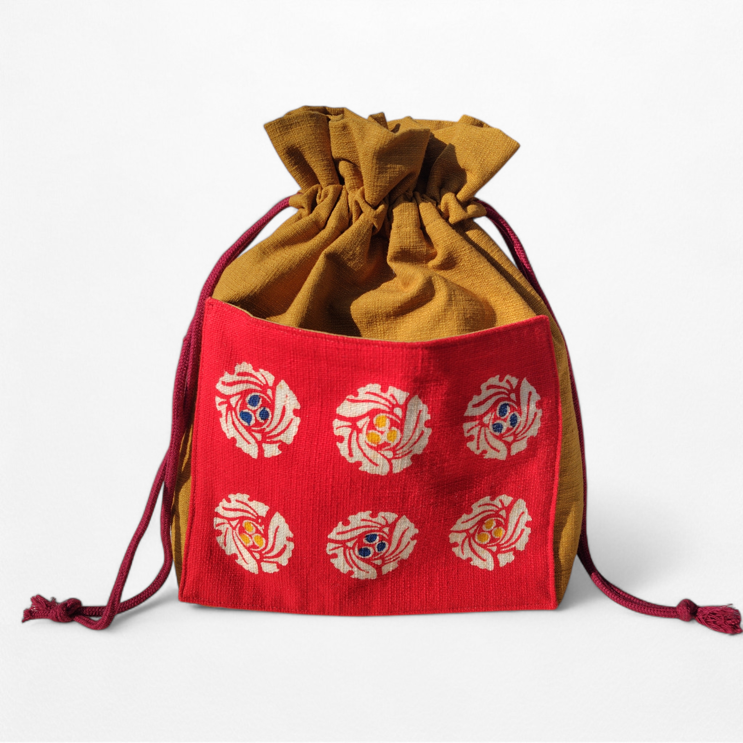 型染め|スマホが入る外ポケット付き ｜黄土地｜お買い物にも