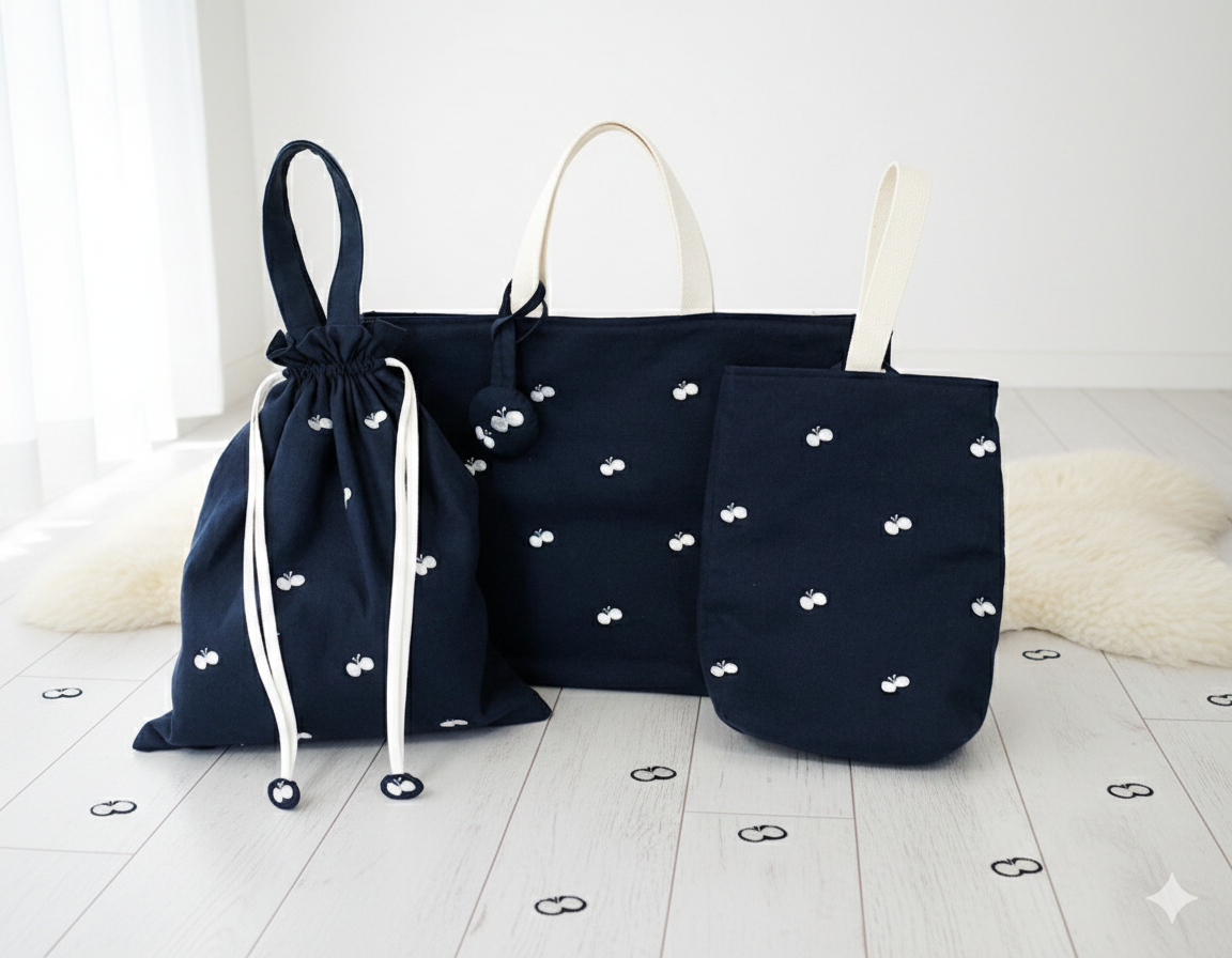 ♥♥♥刺繍が主役♥♥♥ 心ときめく ちょうちょの入園入学4点セット　/  ネイビー　/　名入れチャーム付き 9,798円