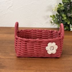 リネン マスクケース ピンク 蓋付きカゴ 小物入れ クラフトバンド 玄関