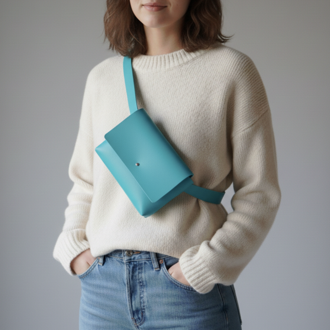 イタリアンレザー・スカイブルー本革サコッシュ｜ミニマルデザインのミニバッグ