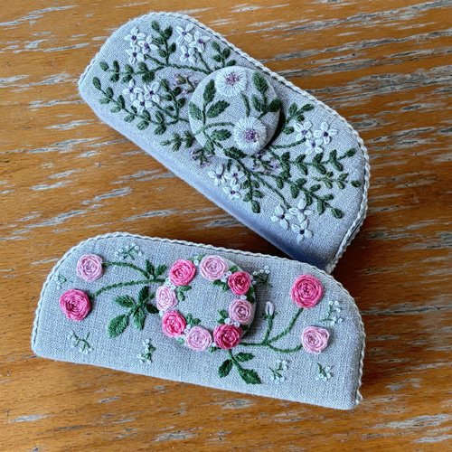 【ララ様オーダー専用ページ】リネン刺繍　エコバッグ　メガネケース 楽天市場】江上工房 刺繍 ハンドメイド 和装 がま口型 メガネ入れ
