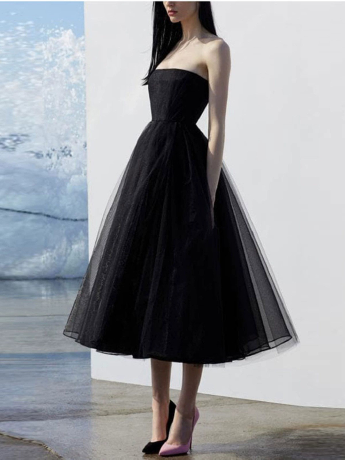 パーティードレス 黒 オフショルダー シンプル 花嫁 誕生日 成人式 披露宴 前撮り 二次会 お呼ばれ AK776