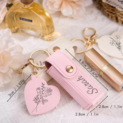 話題沸騰！リップケース 名入れオーダー／ハート鏡付きキーホルダー
