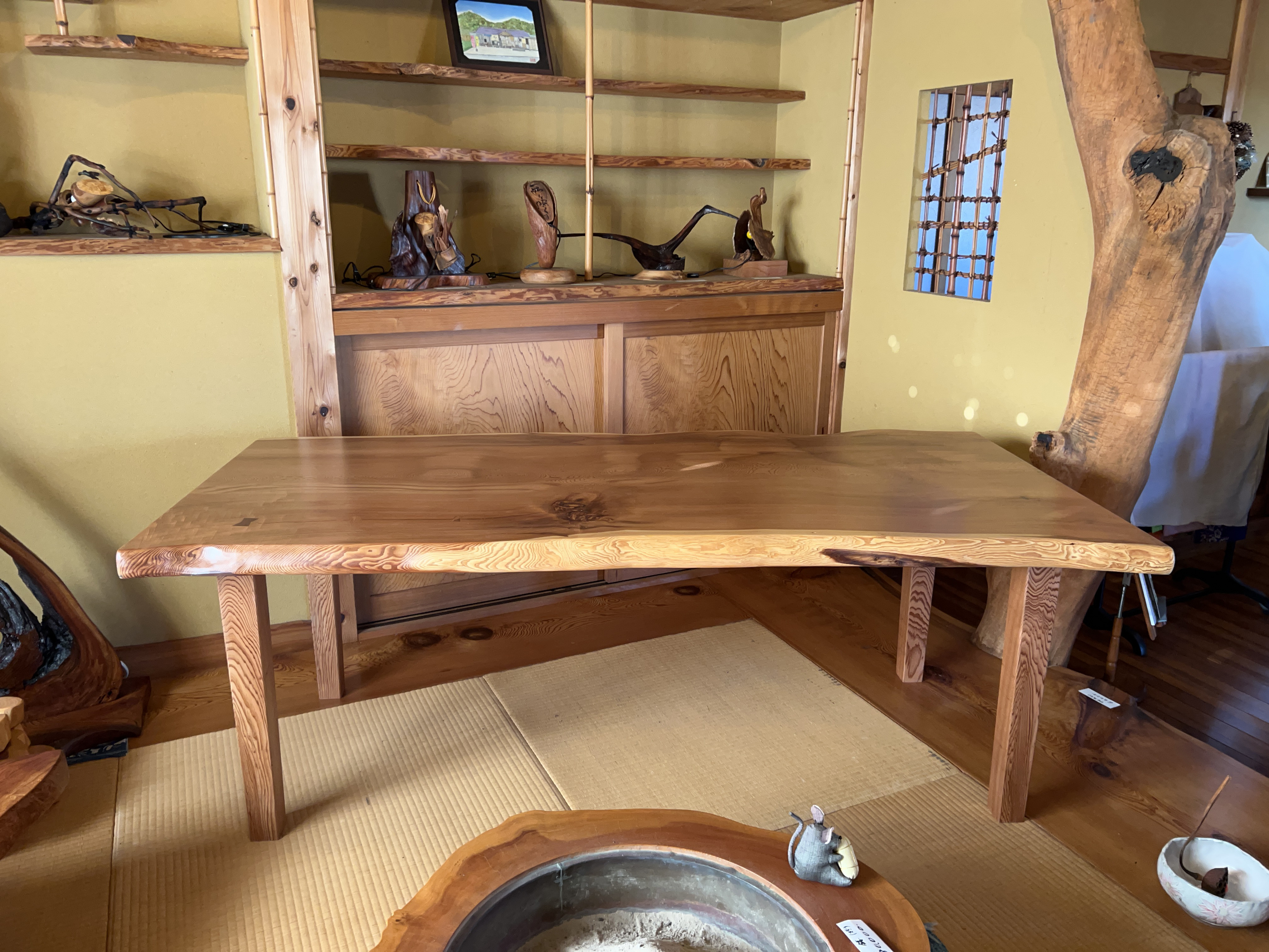 【一期屋08】【一点もの】屋久杉の一枚板テーブル｜自然縁・われどめ仕上げ