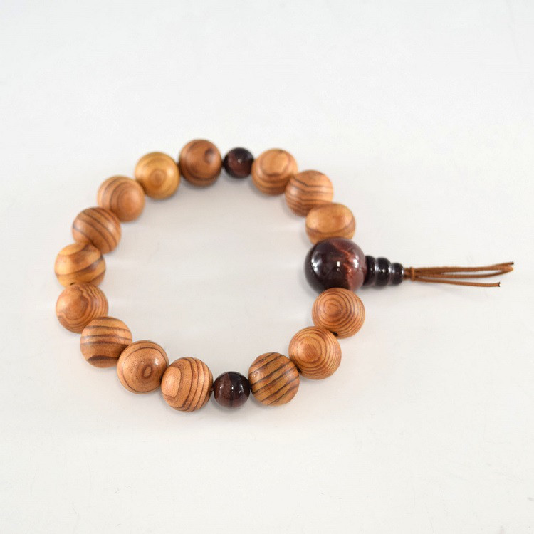 13mm 屋久杉 赤虎眼石  腕輪　ウッド　木玉　ブレスレット　ギフト　贈り物　念珠　数珠　木製　UDA130-red