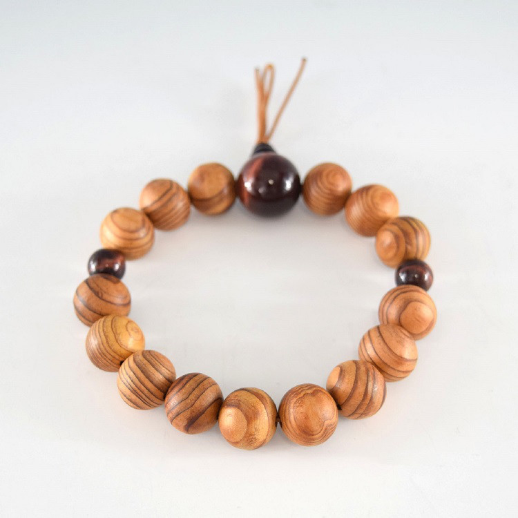 13mm 屋久杉 赤虎眼石  腕輪　ウッド　木玉　ブレスレット　ギフト　贈り物　念珠　数珠　木製　UDA130-red
