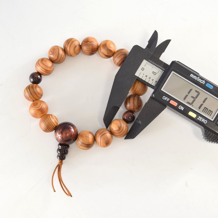 13mm 屋久杉 赤虎眼石  腕輪　ウッド　木玉　ブレスレット　ギフト　贈り物　念珠　数珠　木製　UDA130-red