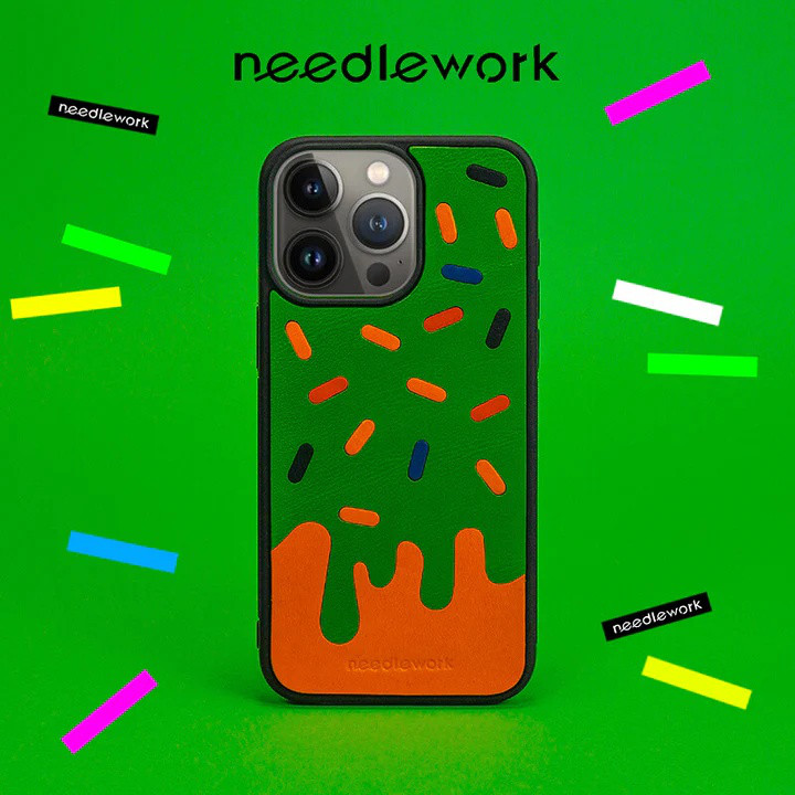 NEEDLEWORK ハンドクラフトレザー製 アイスクリームミラーホルダーフォンケース