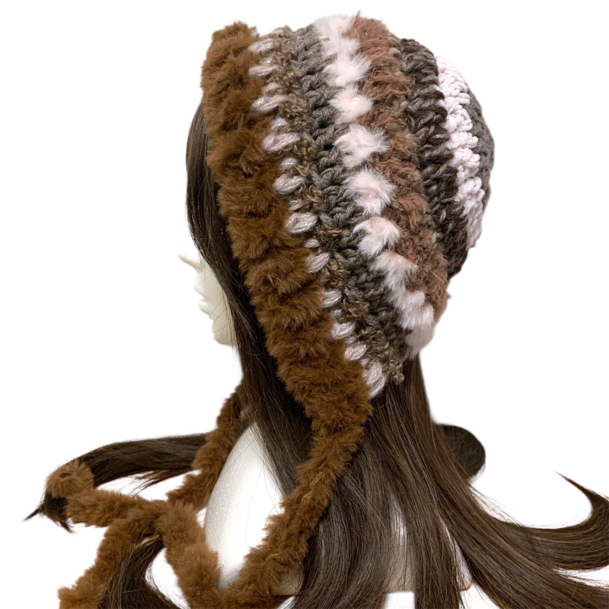 ボンネット　バラクラバ ニット帽　y2kフード帽　ハンドメイド　現品限り