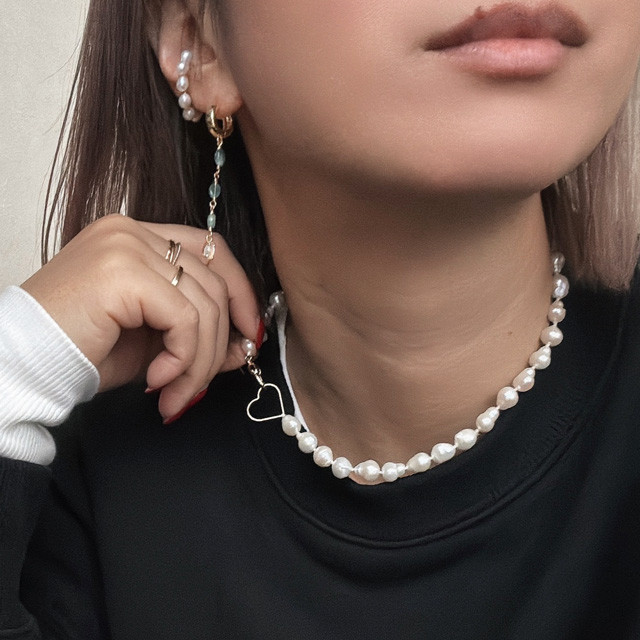 ドロップ淡水パール【Fresh Water pearl】　ハートコンポーネント14kgfネックレス