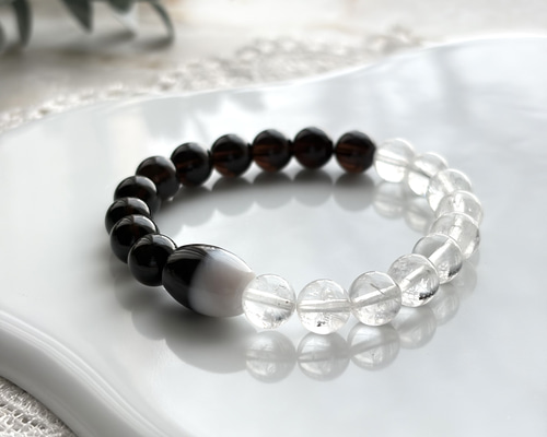 黒白天珠ブレス〜モリオン&マニカランヒマラヤ水晶 ブレスレット Himal