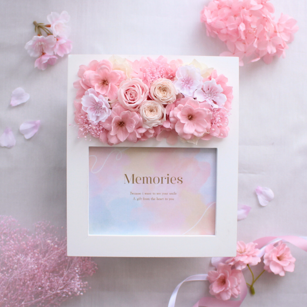 桜と想い出を飾るフォトフレーム　プリザーブドフラワー　写真立て｜ペット・仏花・お供えギフト
