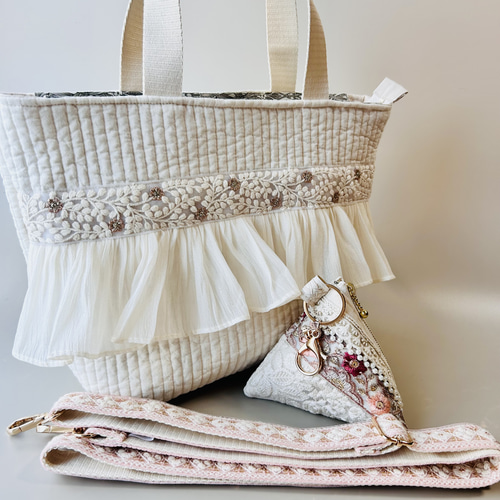 やさしい1年セット ヌビ生地とインド刺繍のショルダーバッグ