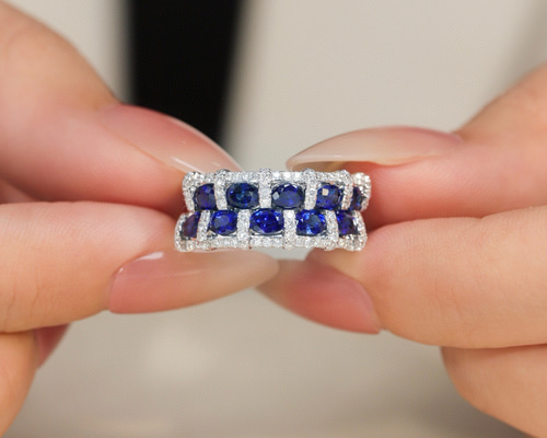 ハーフエタニティ」天然サファイア 天然ダイヤモンド リング 成功 誠実