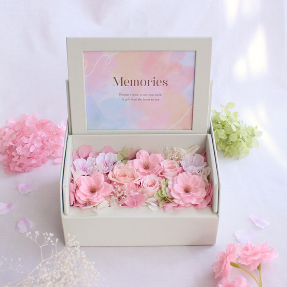 ペットお供えに心に寄り添う桜フォトフレームボックス プリザーブド