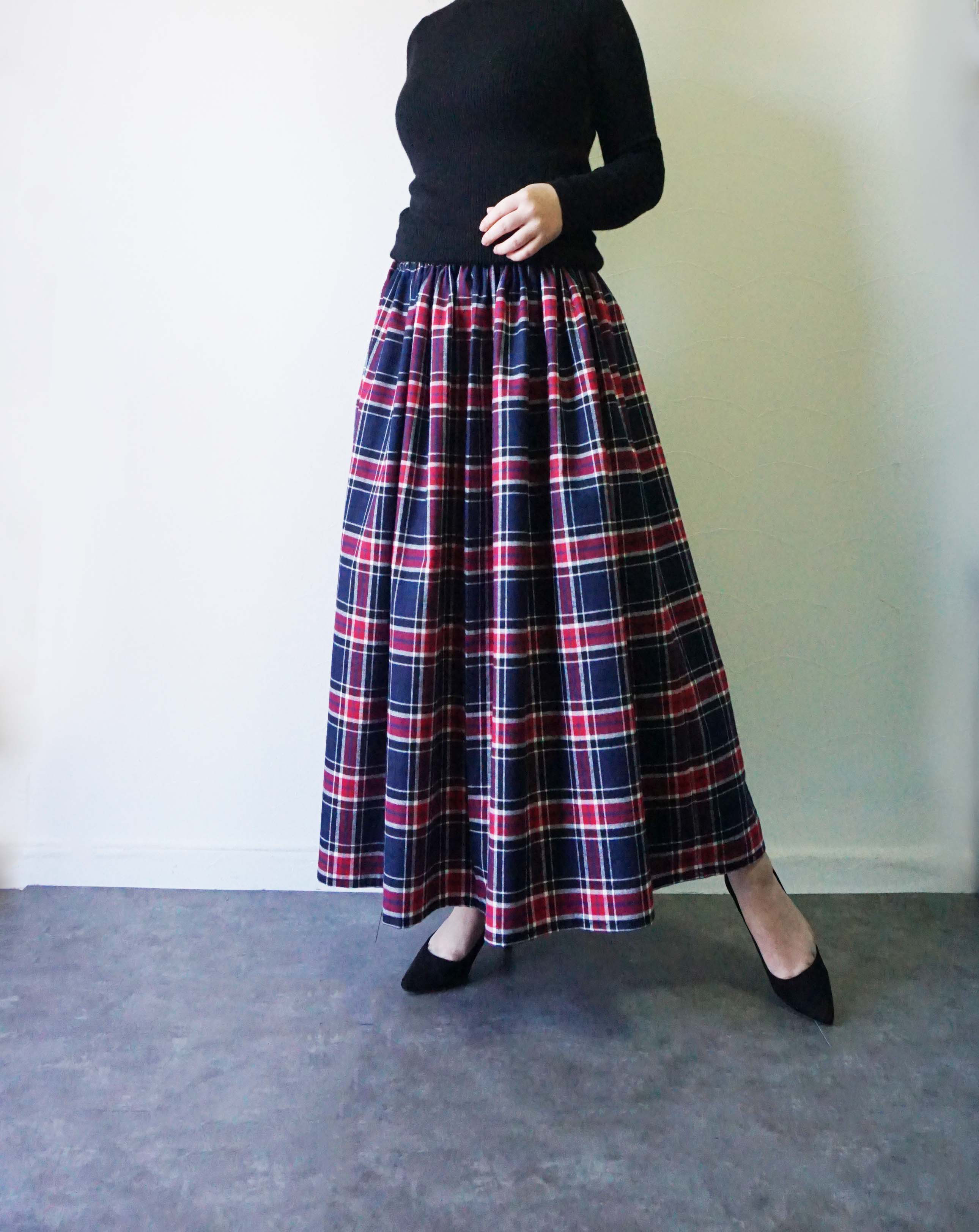 レッドラインチェック微起毛ロングスカート