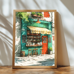 フレンチスタイルの小さなコーヒーショップ 水彩アート インテリア