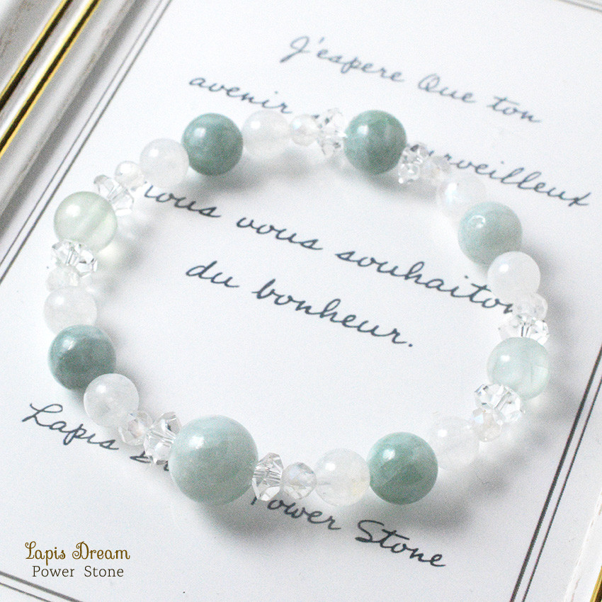 穏やかな幸運が巡るお守り | ビルマ翡翠、ムーンストーンの天然石パワー.ストーン ブレスレット 5,168円