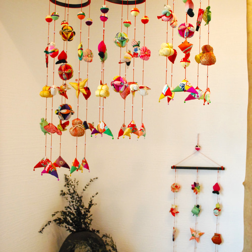 願いをつなぐ つるし雛(壁掛け) 正絹古布使用の一点物 ひな祭り