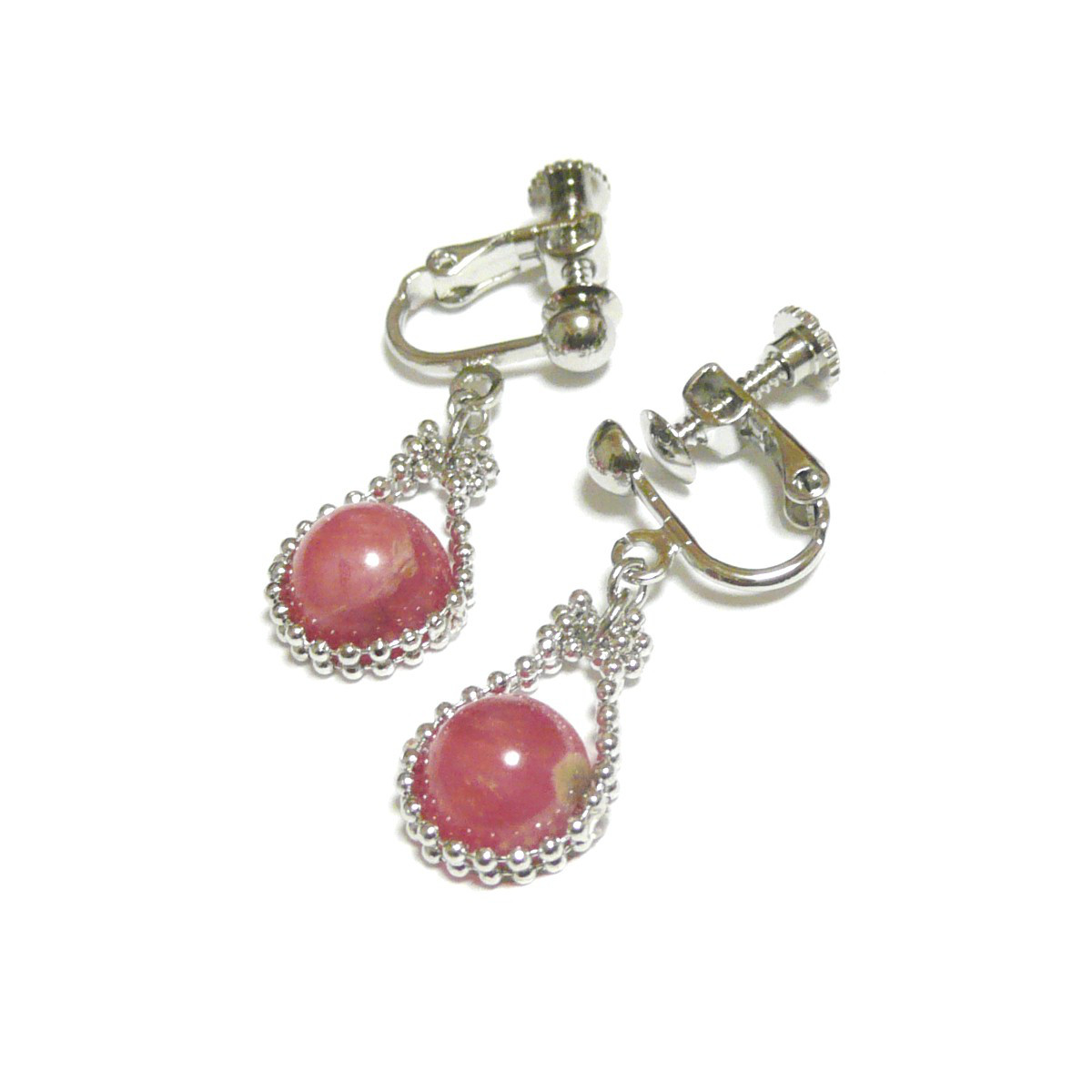 インカローズ イヤリング 馬蹄 ロードクロサイト 8mm丸珠 銀色 シルバーカラー ホースシュー