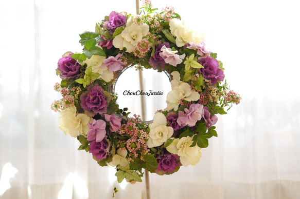 リース　寄せ植え　パンジー　葉ボタン　ウェディング　ガーデニング アンティークカラーのリース 寄せ植え パンジー 葉ボタン ガーデニング