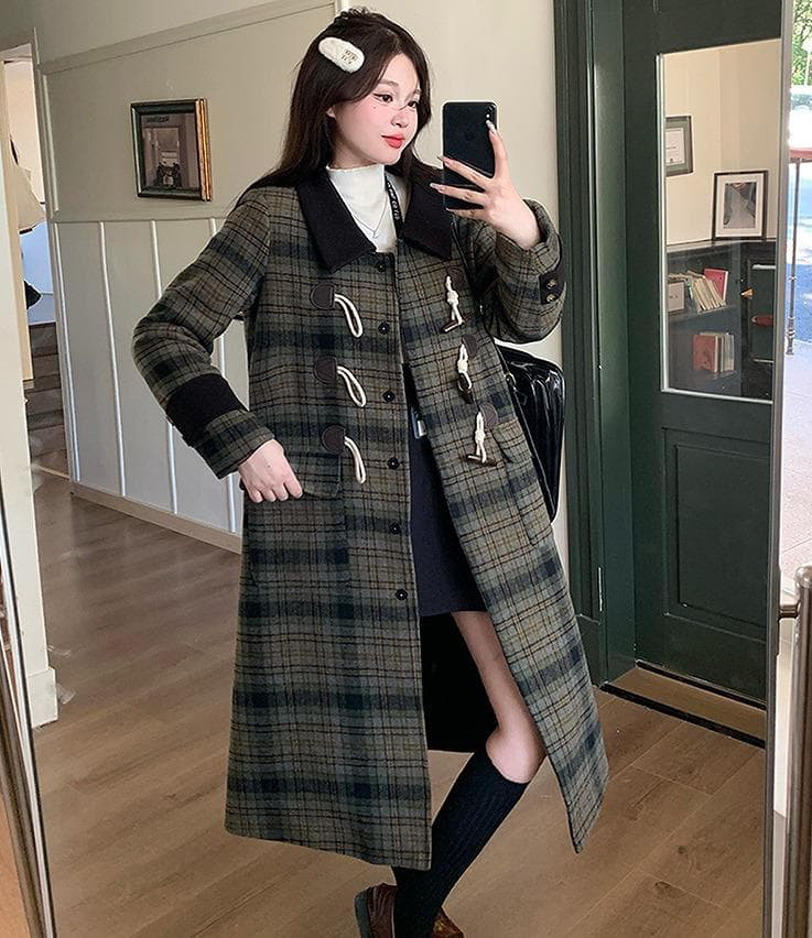 新品 大きいサイズ 秋冬 チェック ロングコート 厚手 ダッフルコート