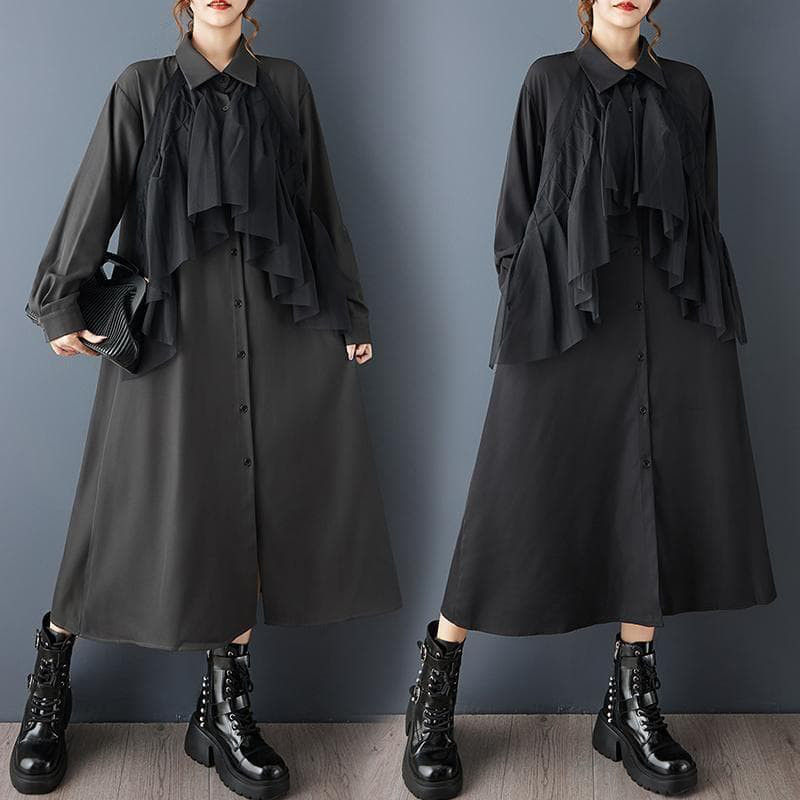 新品 大きいサイズ 4Lワンピース秋冬ロングシャツワンピース切り替え ゆったりk