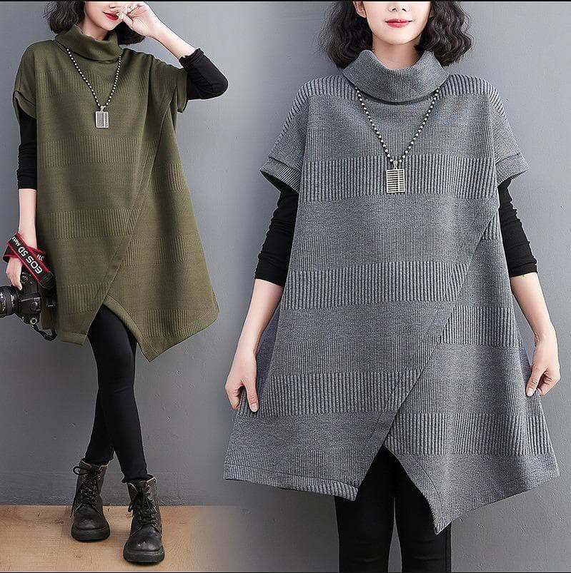 新品 大きいサイズ XL ゆったり チュニック ハイネック ニット 黒 秋冬l