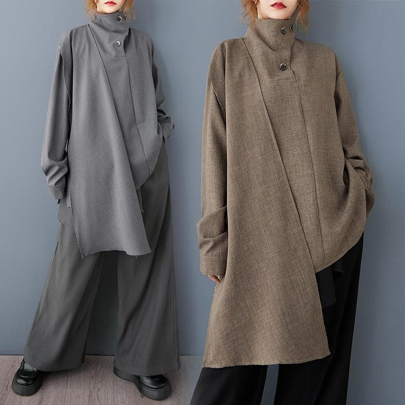 新品 大きいサイズ ゆったり 変形シャツ ブラウス グレー 秋冬 春　ドレープｒ