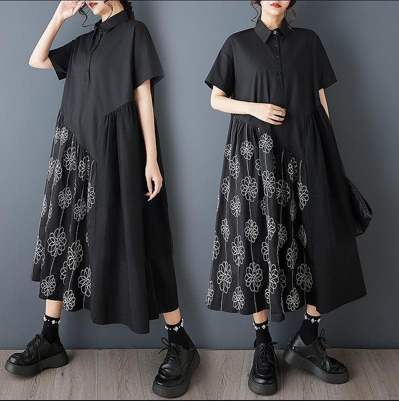 新品 春夏 レトロ ドレス 花柄　 痩せ見え ワンピース　半袖　シャツ