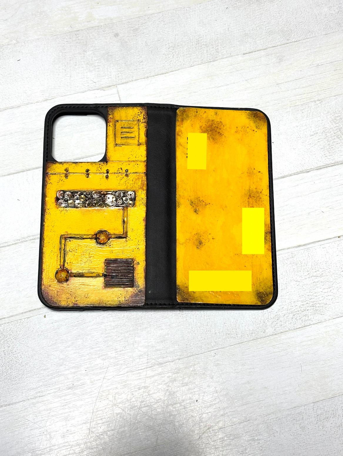 スチームパンクスペースギアYBさび塗装強化プレート手帳型ハンドメイドスマホケース