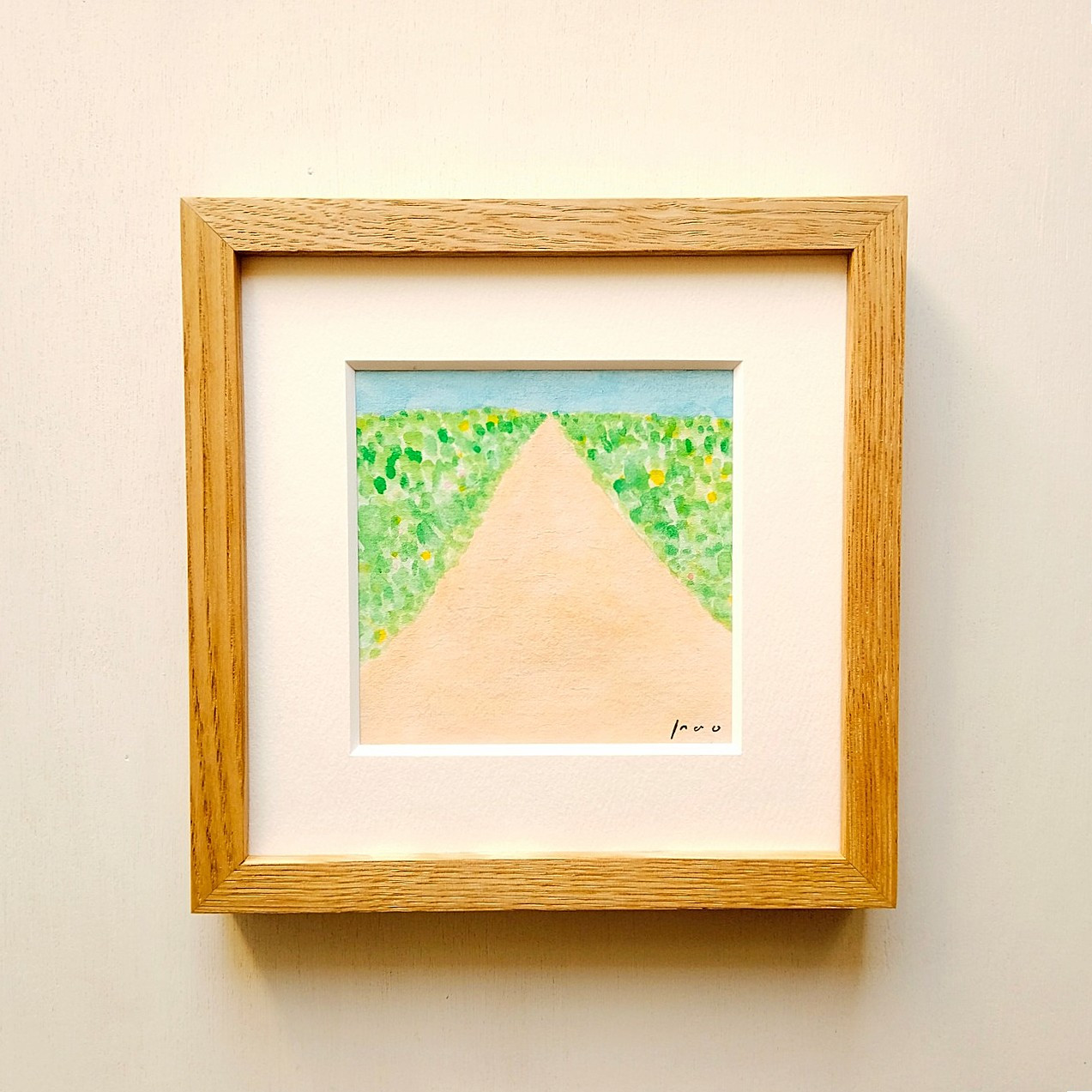 「空へ続く道」原画 ※木製額縁入り（18㎝角）一点物 水彩 イラスト 北欧インテリア