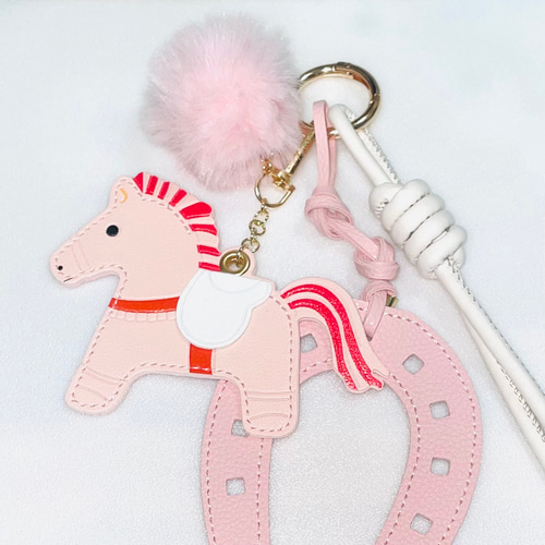 じゃらじゃらキーホルダー キーホルダー バッグチャーム ピンク 馬 白