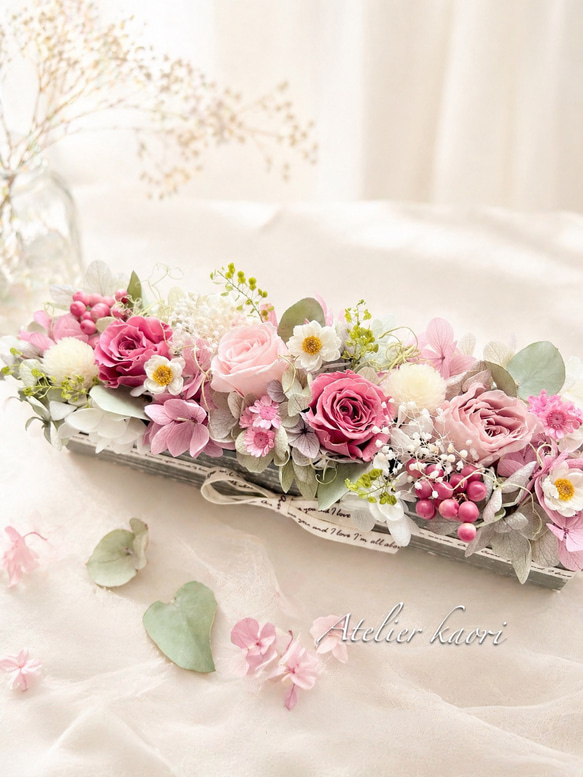 優しい彩りと癒し〜木箱のフラワーBOX 母の日 結婚祝い プリザーブド