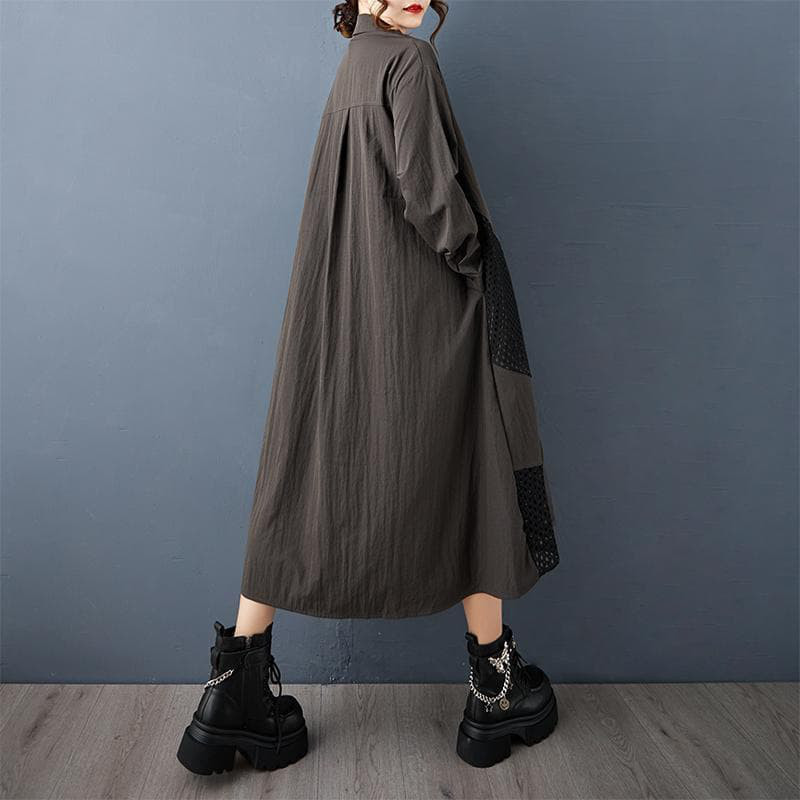 新品 大きいサイズ4Lワンピース秋冬ロングシャツワンピース長袖 メッシュ 黒ｙ