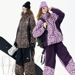 25-26秋冬限定 スノーボードウェア レオパード ヒョウ柄 紫黒