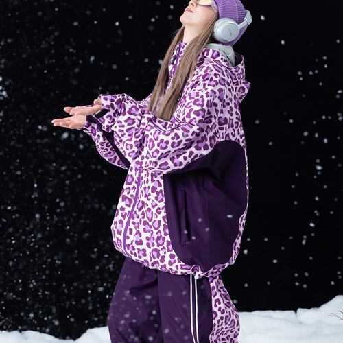 25-26秋冬限定 スノーボードウェア レオパード ヒョウ柄 紫黒