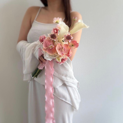 peach♡ アーティフィシャルフラワーブーケ ウェディングブーケ