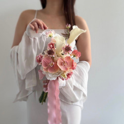 peach♡ アーティフィシャルフラワーブーケ ウェディングブーケ